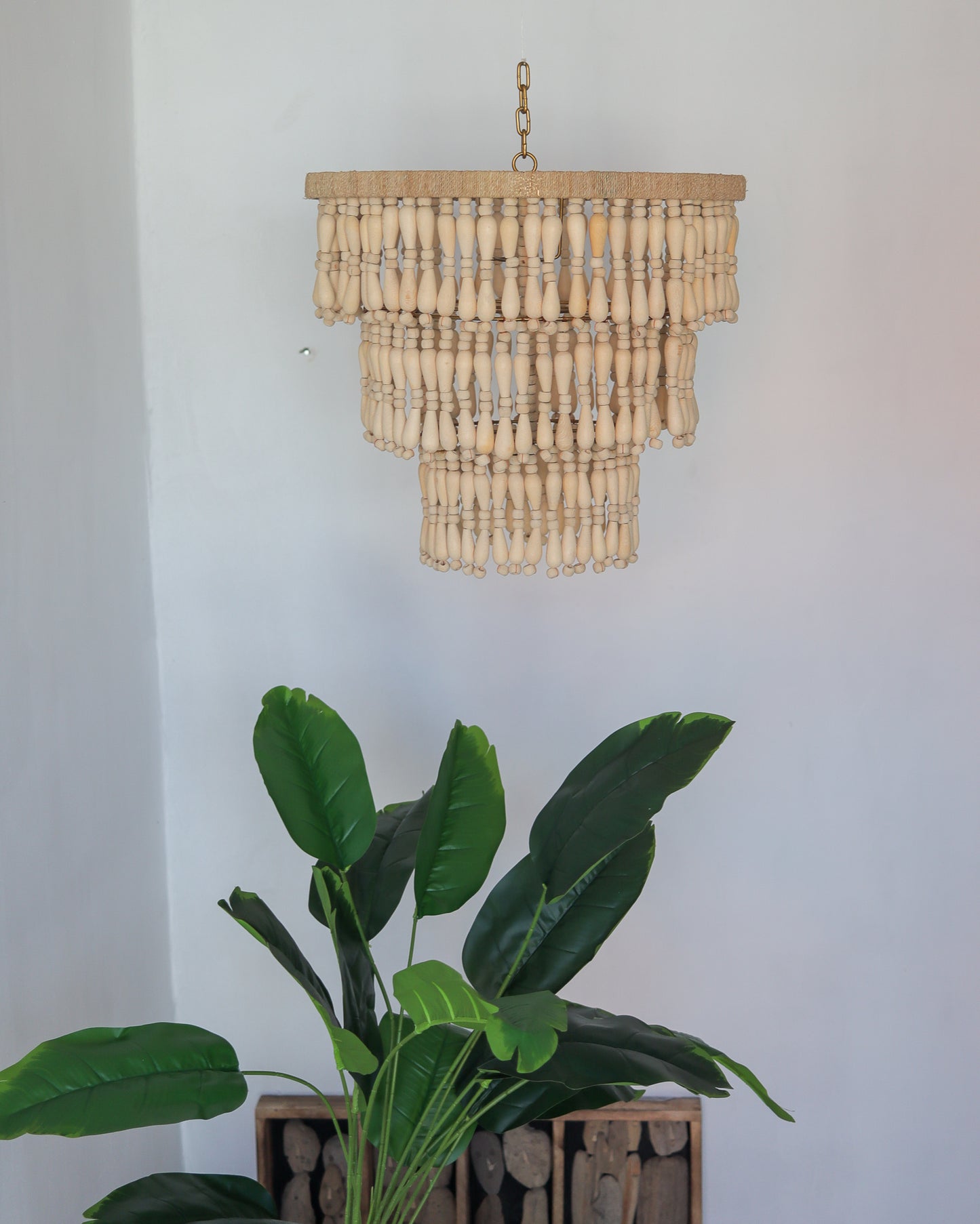 Tiered Beaded Chandelier Natural