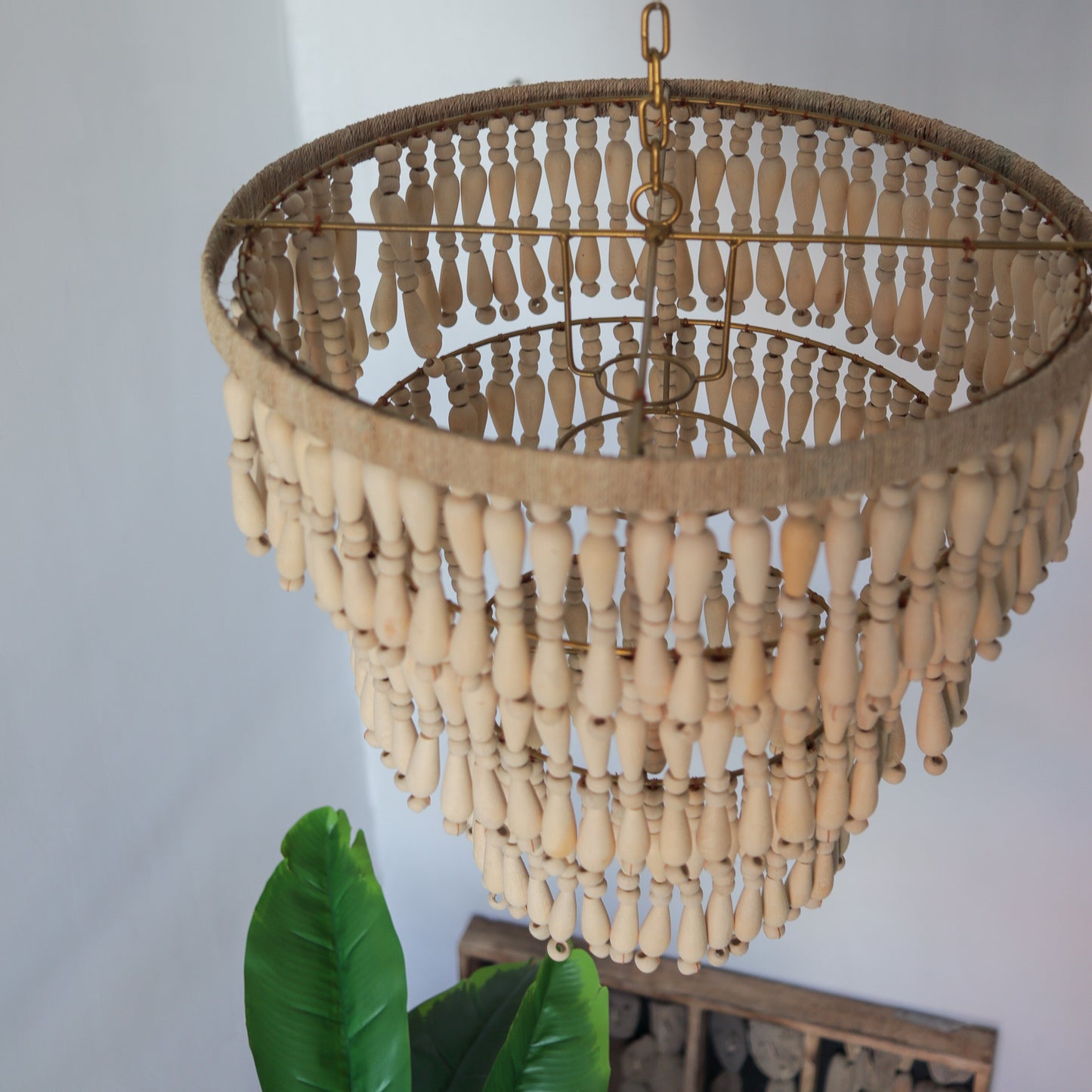 Tiered Beaded Chandelier Natural