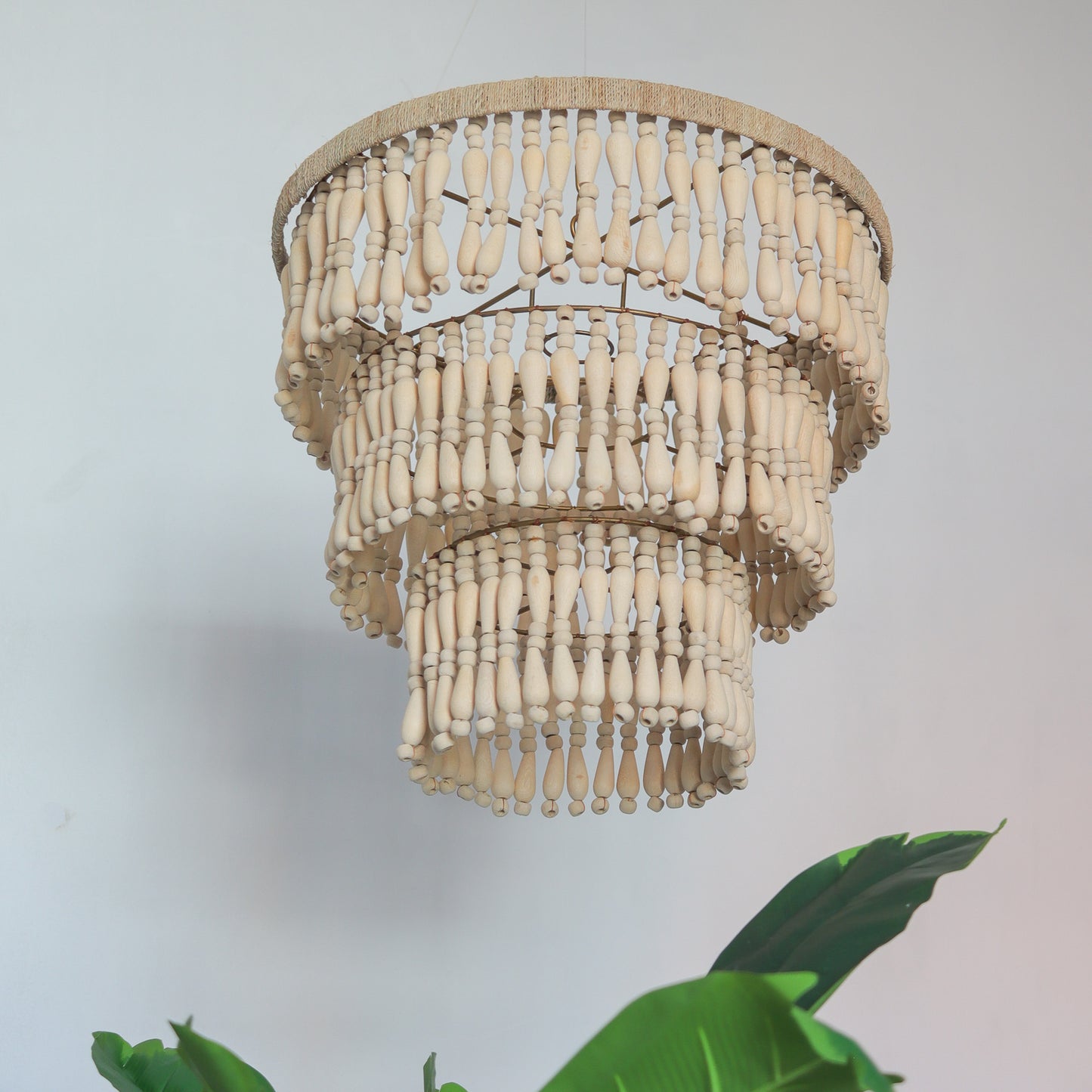 Tiered Beaded Chandelier Natural