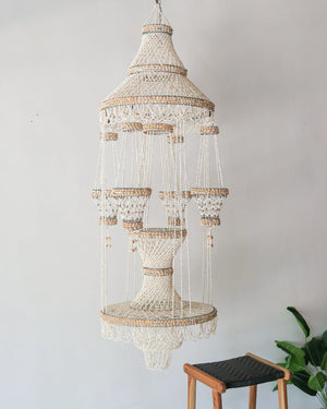 Handmade sea shell chandelier by Roomi Design, perfect for pot decoration, authentic Bali craftsmanship.
