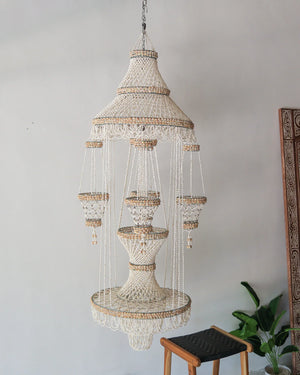 Handmade sea shell chandelier for pot decoration by Roomi Design, authentic Bali craftsmanship.