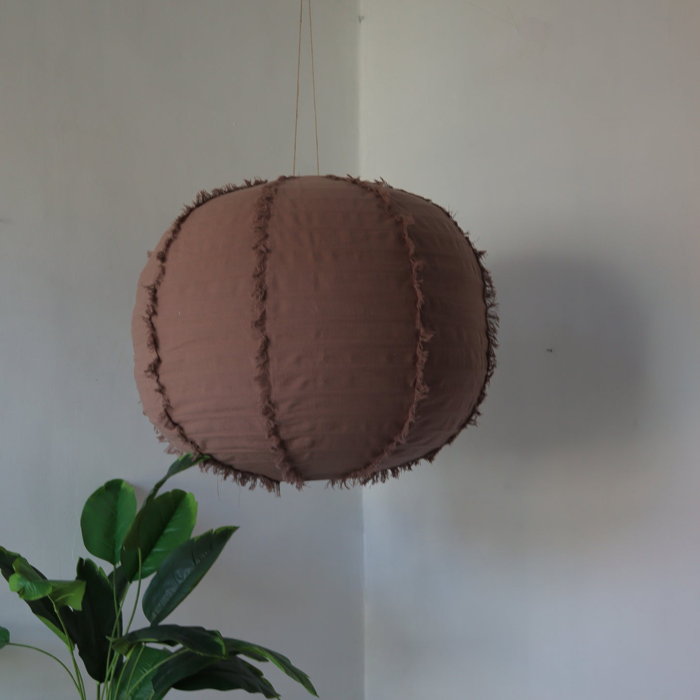 Linen  Lantern Lampshade Pumpkin Shape in Taupe Brown