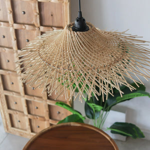 Handcrafted Rattan Pendant Light in Jerami Design, showcasing intricate motifs from Bali, Indonesia.