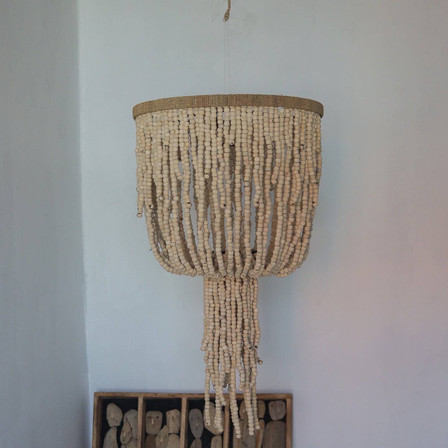 Bali Beaded Chandelier, Wooden Natural Chandelier Jellyfish Design