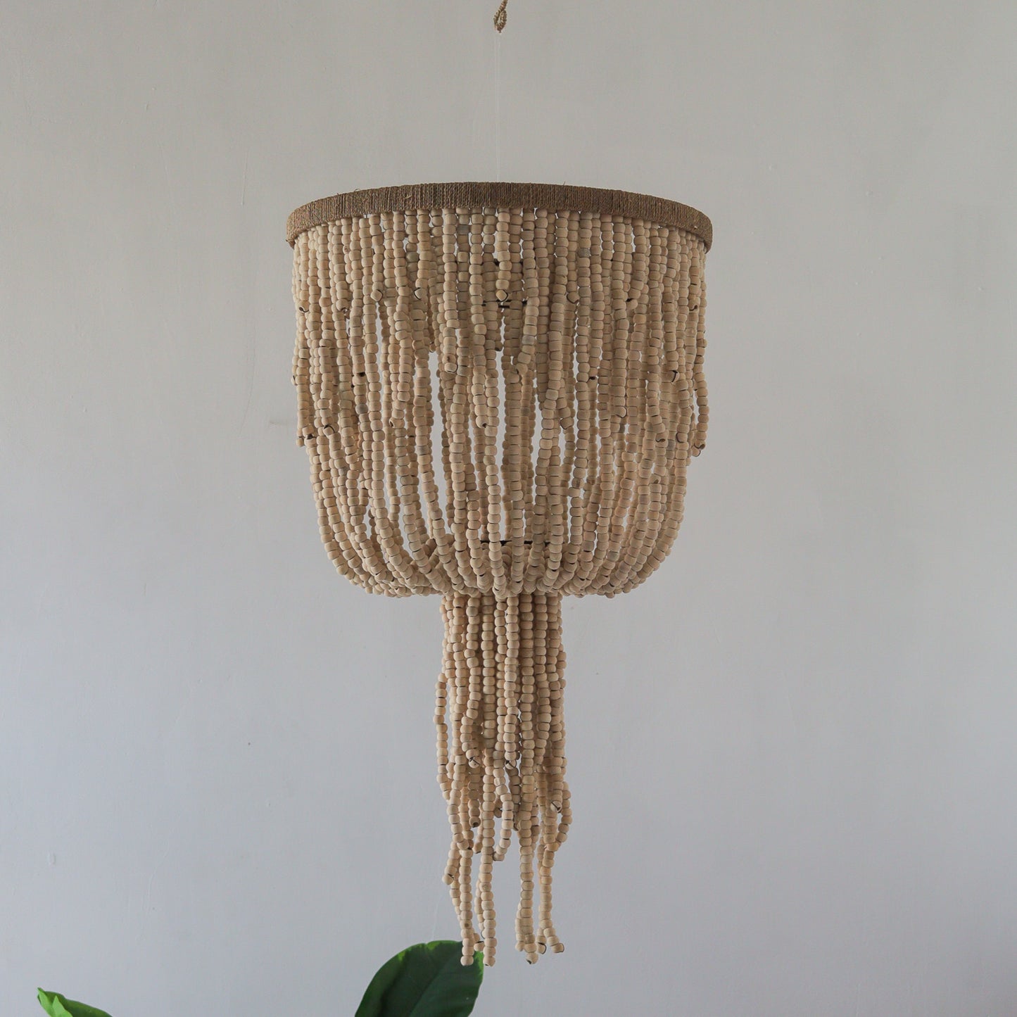 Bali Beaded Chandelier, Wooden Natural Chandelier Jellyfish Design