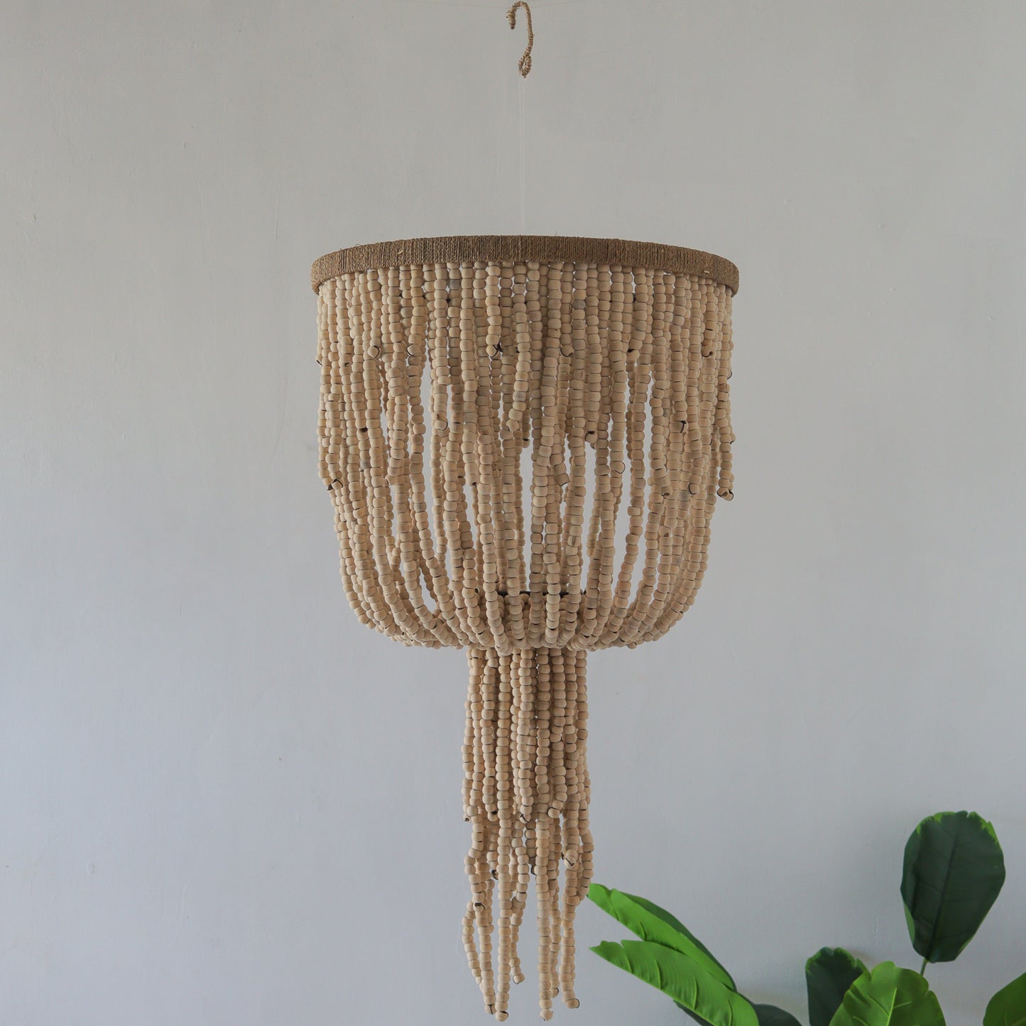 Bali Beaded Chandelier, Wooden Natural Chandelier Jellyfish Design