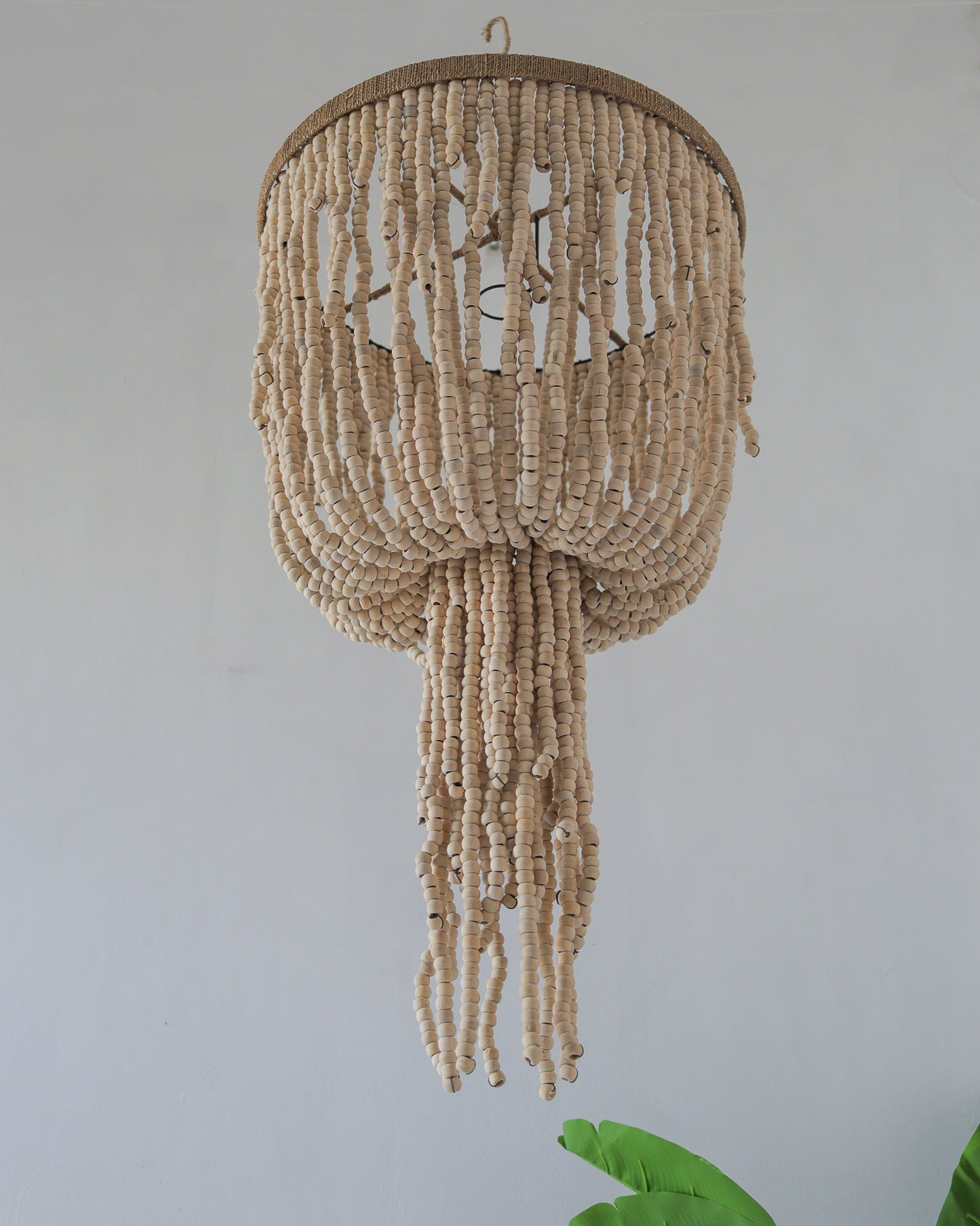 Bali Beaded Chandelier, Wooden Natural Chandelier Jellyfish Design