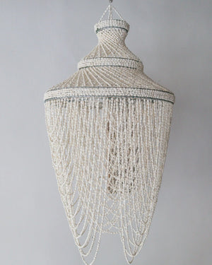 Handmade Balinese seashell chandelier with cascading white shell strands