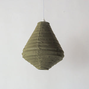 Handmade olive green pendant lamp with textured fabric shade, minimalist home decor lighting