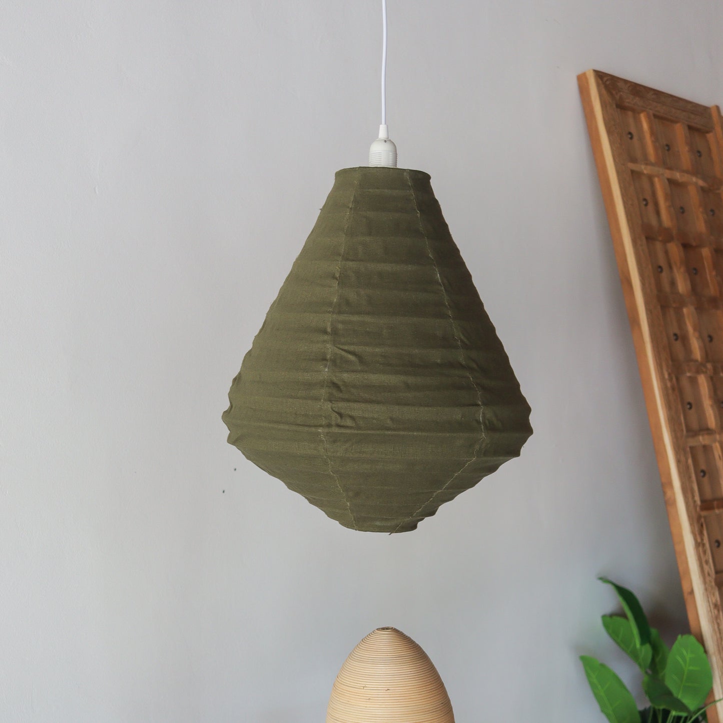 Linen Lampshade Diamond Natural Green