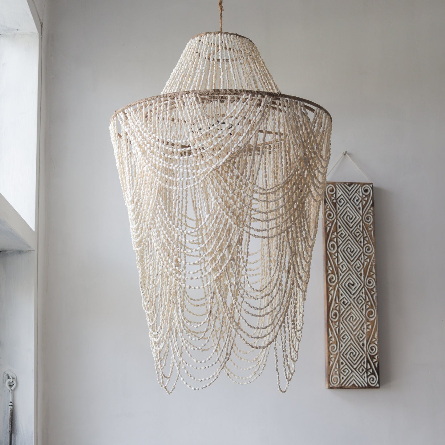 Beaded Seashell Chandelier Natural White