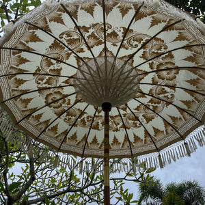 Handmade White Bamboo Parasol Bali with Bunga Motif