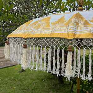 Handmade White Bamboo Parasol Bali with Bunga Motif