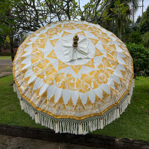 Handmade White Bamboo Parasol Bali with Bunga Motif