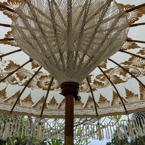 Handmade White Bamboo Parasol Bali with Bunga Motif