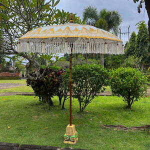 Handmade White Bamboo Parasol Bali with Bunga Motif