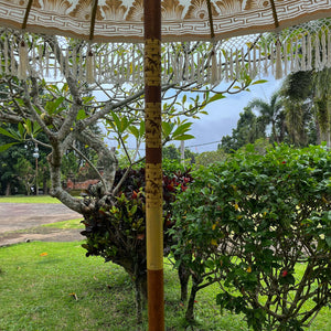 Handmade White Bamboo Parasol Bali with Bunga Motif