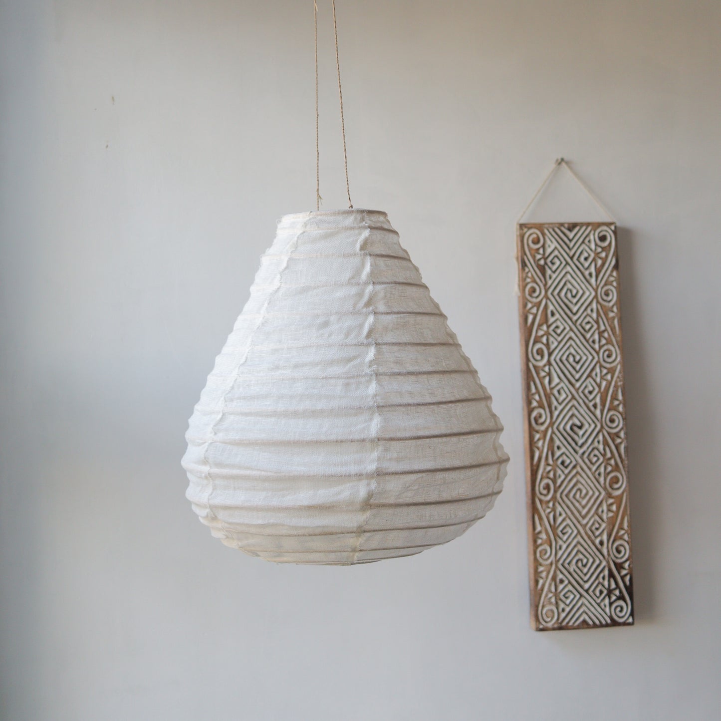 Linen Lantern Lampshade Tear drop off white