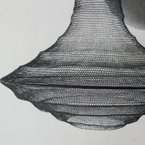 Large black wire mesh chandelier in tear drop shape, handcrafted and made in Bali, Indonesia.