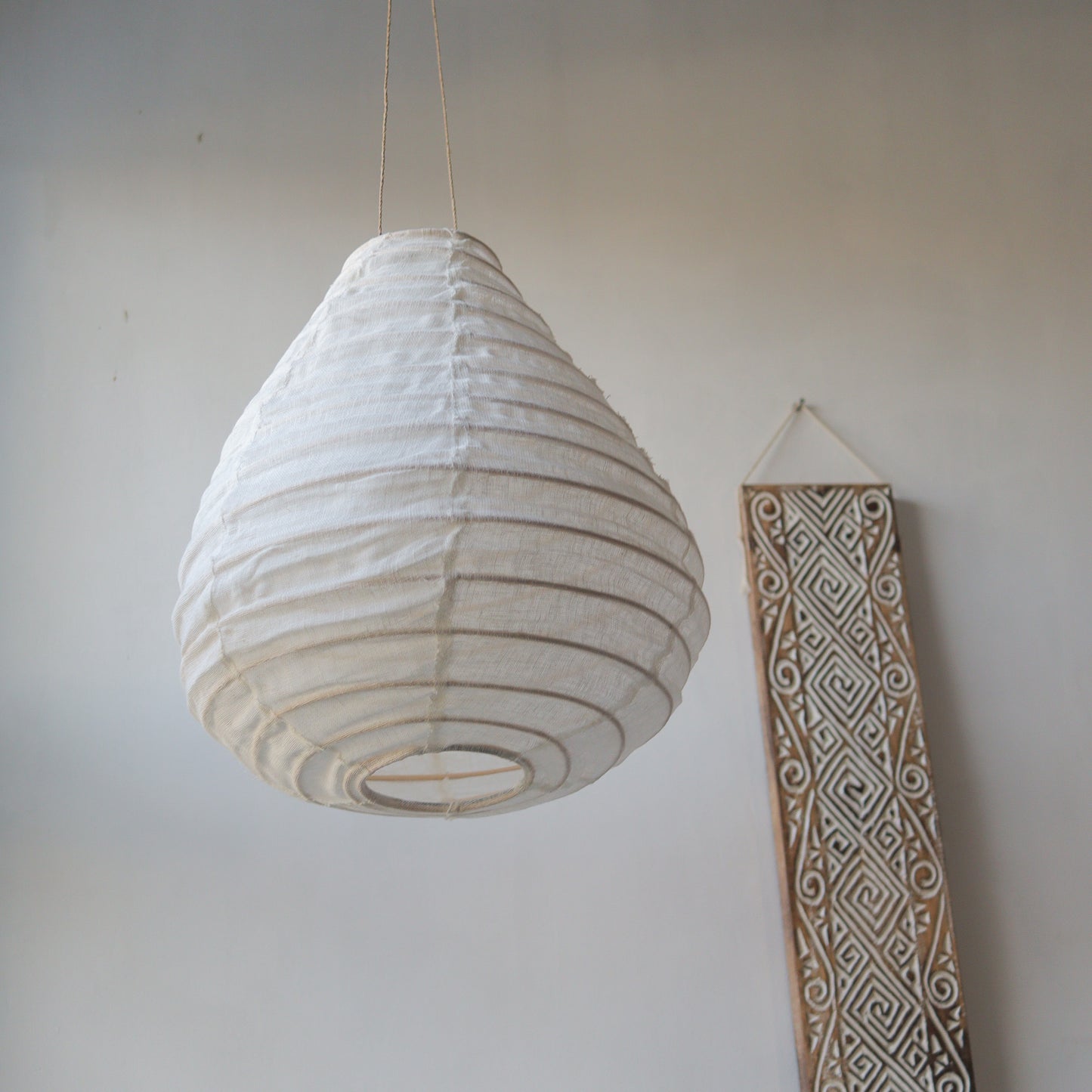 Linen Lantern Lampshade Tear drop off white