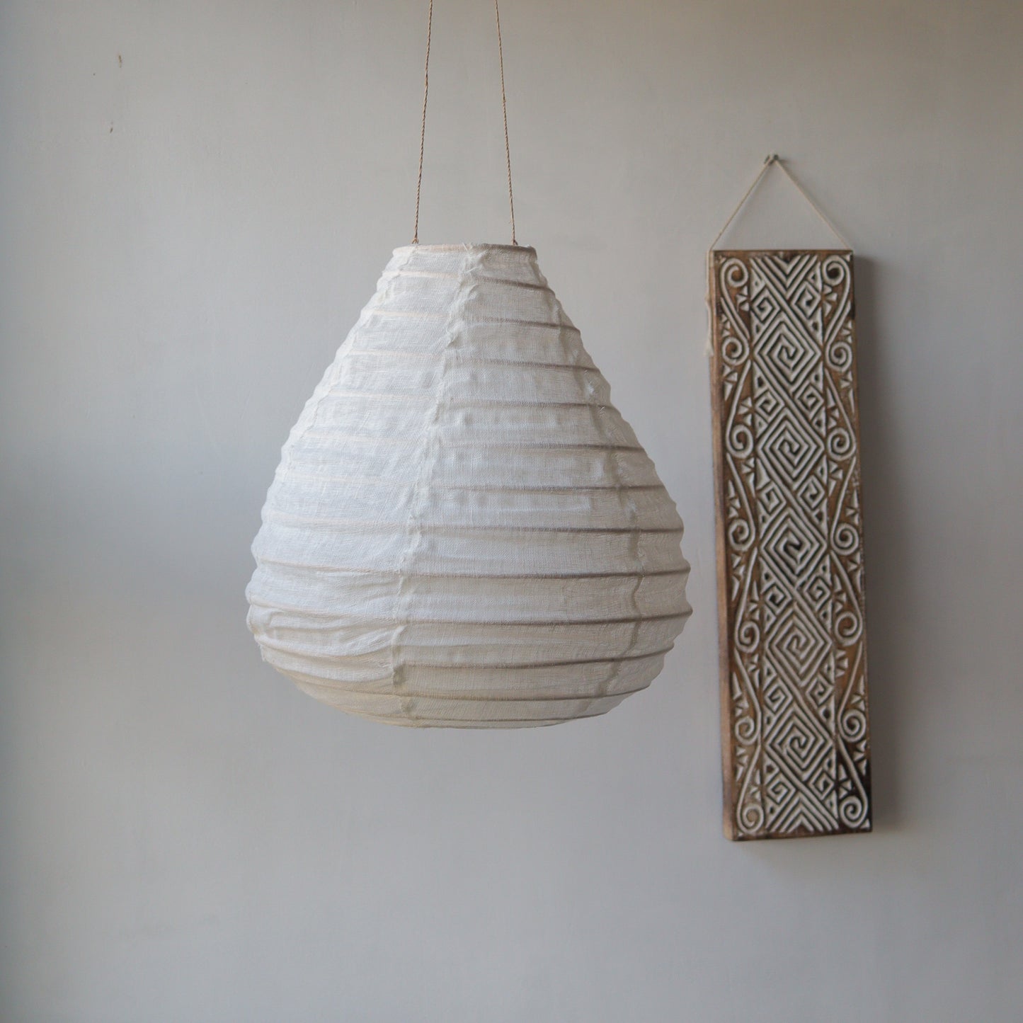 Linen Lantern Lampshade Tear drop off white