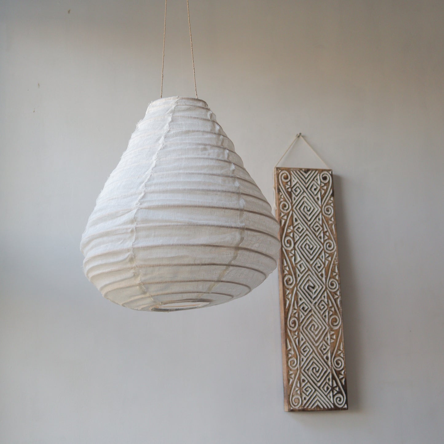 Linen Lantern Lampshade Tear drop off white