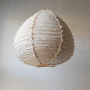 Handmade fabric pendant light with textured stripes, neutral tone, eco-friendly home decor