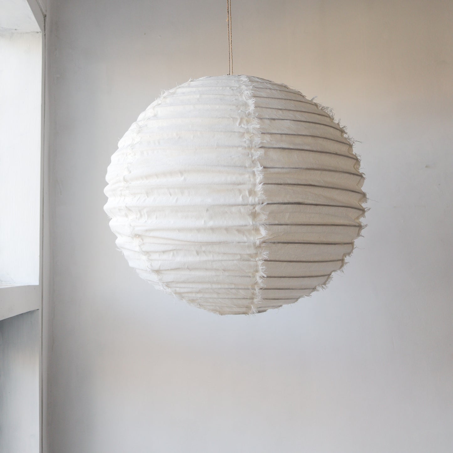 Round Linen Lantern with Fringe in White