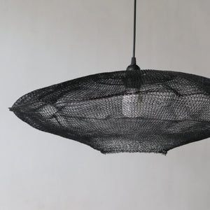 Black handwoven pendant lamp with mesh texture, modern minimalist home decor lighting