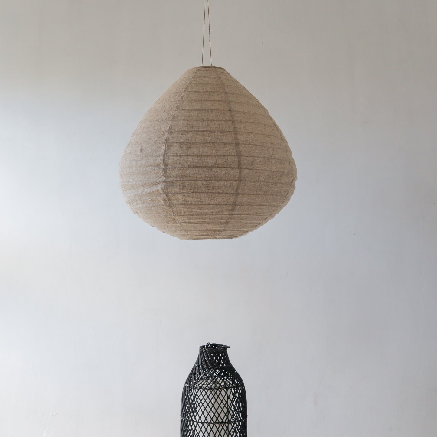 Linen Lantern Pendant Lamp Pear Shape in Natural Color