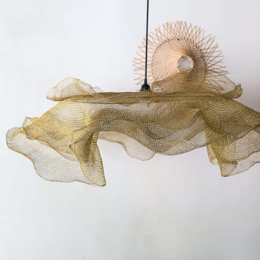 Brass Wire Mesh Pendant Light Bunga Lapis Design