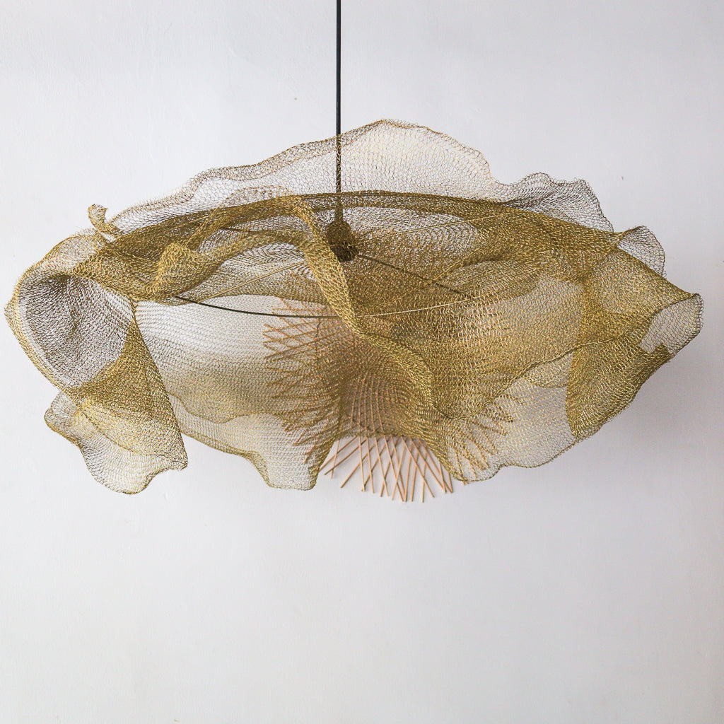 Brass Wire Mesh Pendant Light Bunga Lapis Design