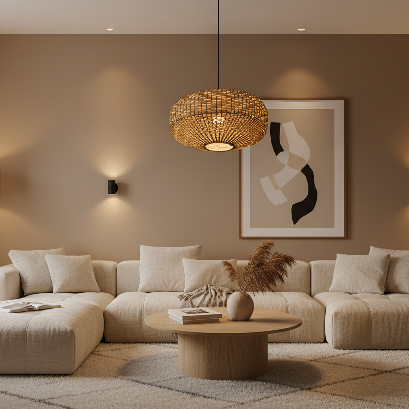 Rattan Pendant Light Weave Putih