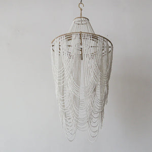 Handmade Balinese white seashell chandelier with cascading beaded strands