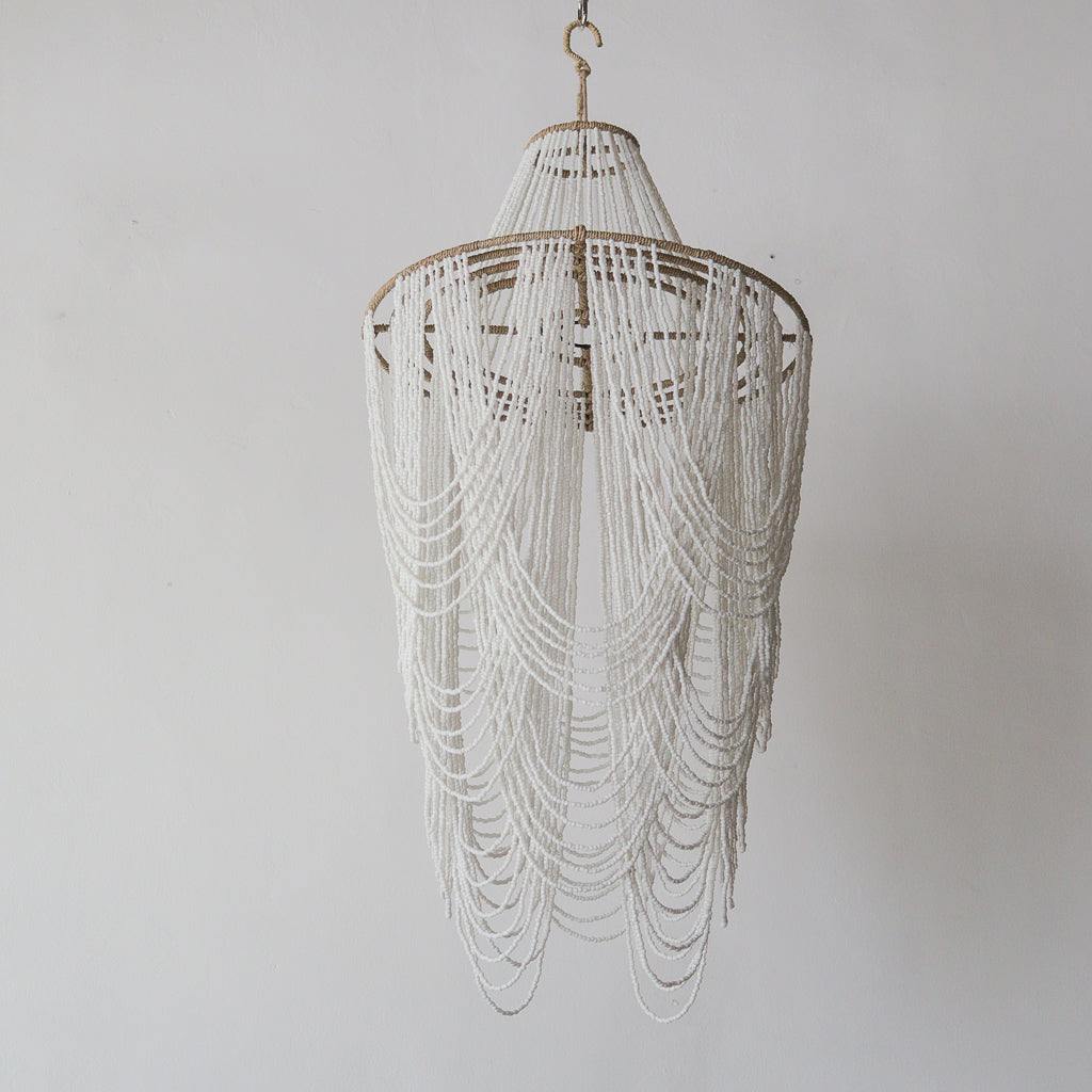 Beaded Glass Chandelier Rumba Design in White