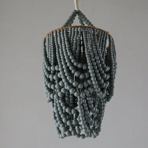 Handmade grey beaded chandelier with cascading strands, modern boho hanging decor