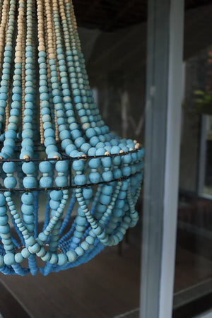 Handmade Balinese blue beaded chandelier, eco-friendly home decor