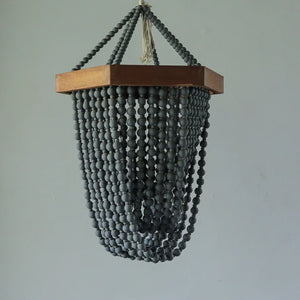 Handmade beaded chandelier with dark wooden frame, Boho home decor lighting