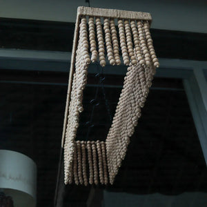 Handmade rectangular beaded chandelier with natural wood beads, boho lighting decor