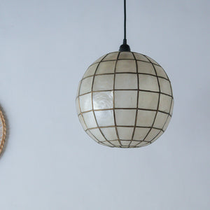 Handcrafted seashell pendant light with grid design, luxury Balinese home decor