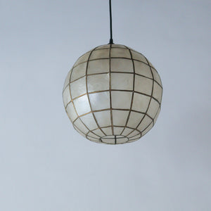 Handcrafted seashell pendant light with grid design, eco-friendly home decor