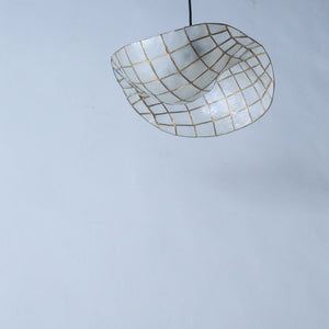 Handcrafted seashell pendant light with gold grid, luxury Balinese home decor