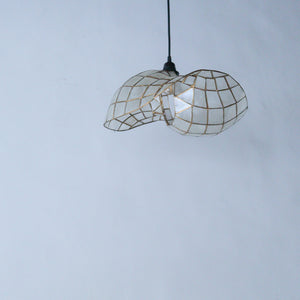 Handcrafted seashell pendant light with gold grid design, luxury home decor