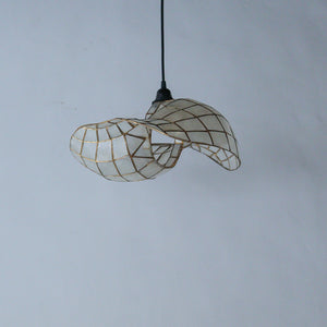 Handcrafted seashell pendant light with gold wire grid, luxury home decor