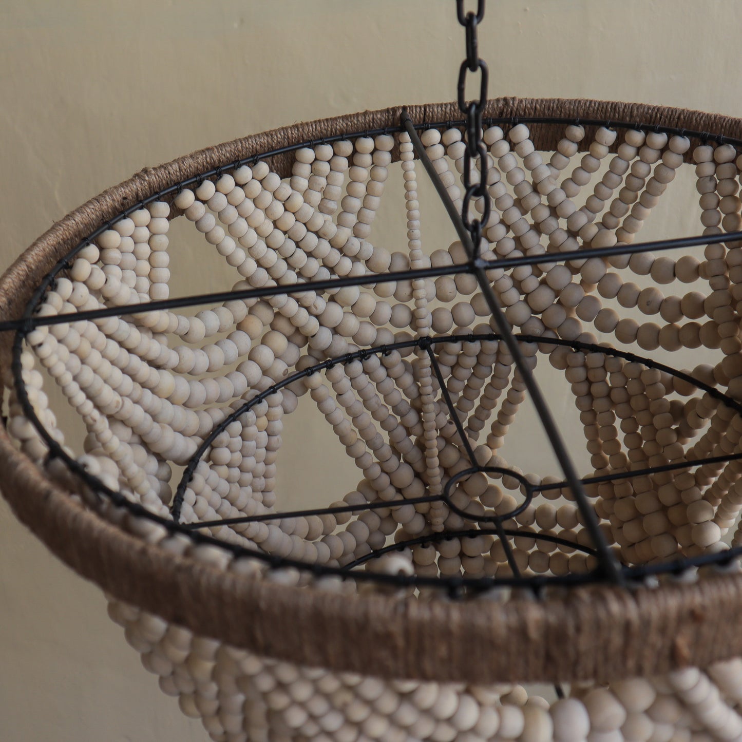 Beaded Hanging Lamp, Bohemian Chandelier in Natural Color