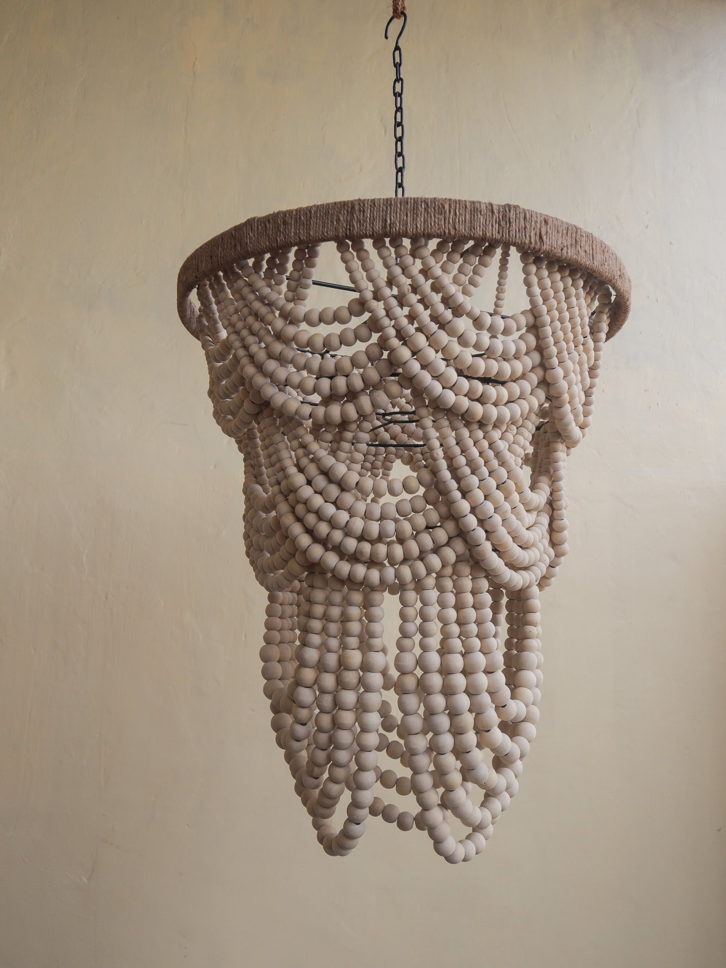 Beaded Hanging Lamp, Bohemian Chandelier in Natural Color