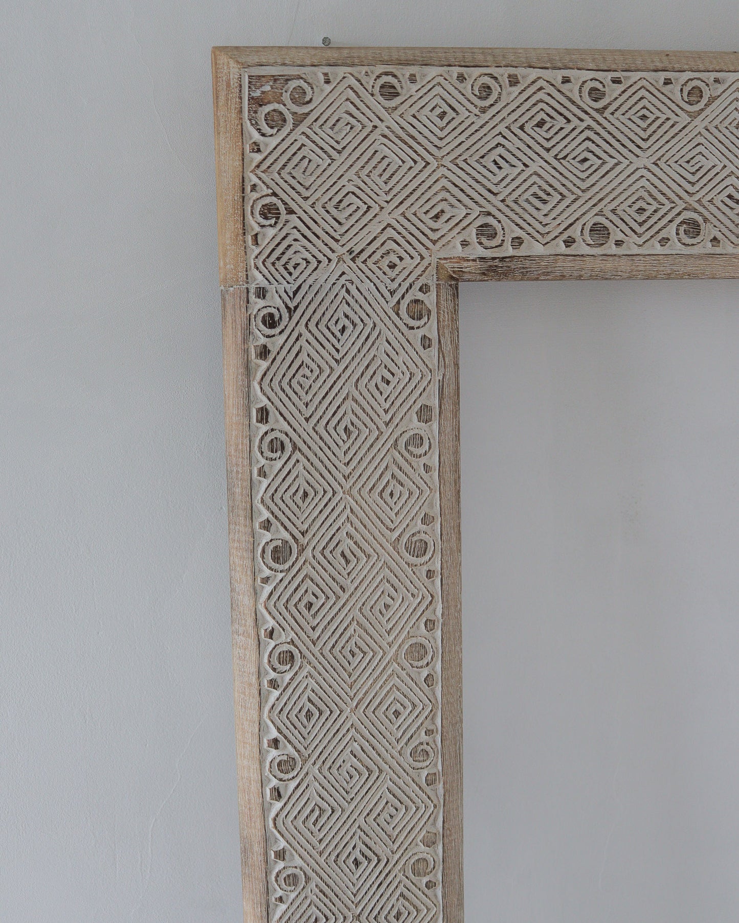 Hand Carved Mirror Frame ethnic White Wash 180 x 90  cm