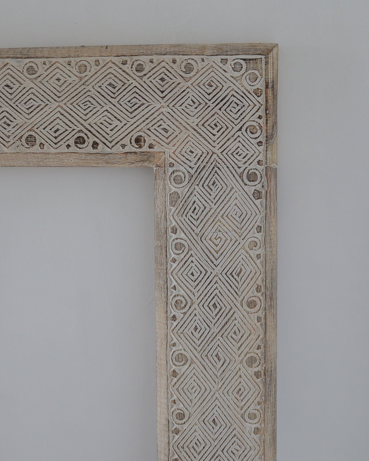 Hand Carved Mirror Frame ethnic White Wash 180 x 90  cm