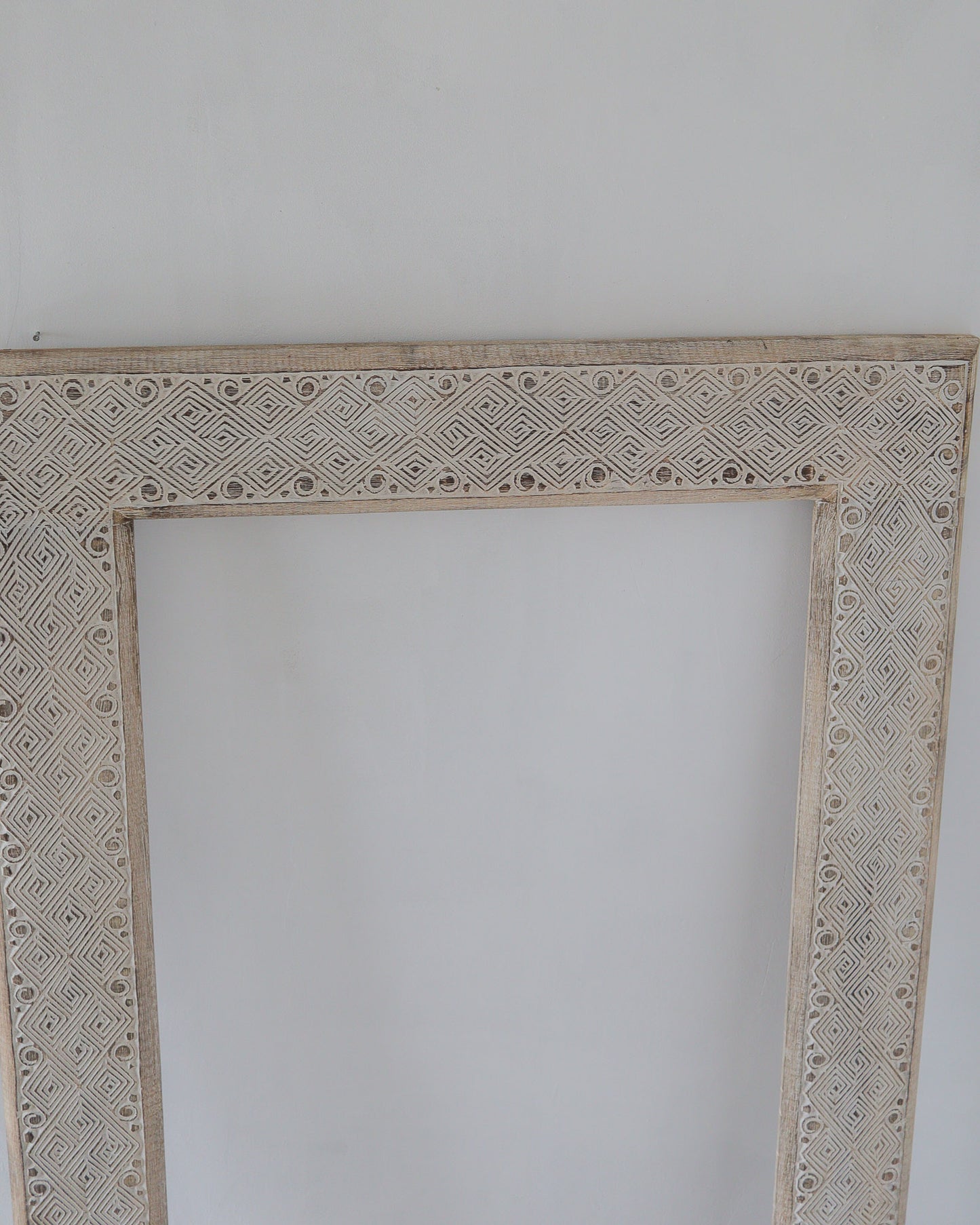 Hand Carved Mirror Frame ethnic White Wash 180 x 90  cm