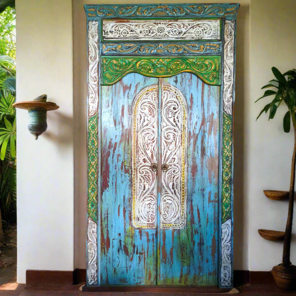 Handcarved Door Blue Ukir Surga Design